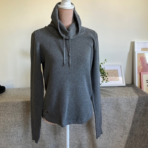 Lauren sweatshirt/top, gray waffle knit, with drawstring turtleneck, size L - Picture 1 of 9